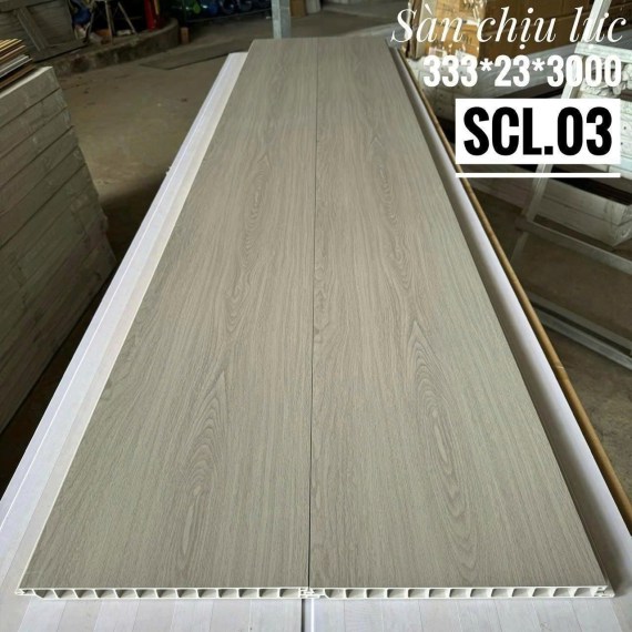 Tấm lót sàn nhựa chịu lực có độ dày 23mm, có chiều rộng 0,333m, chiều dài 3m. Mã sản phẩm SCL03