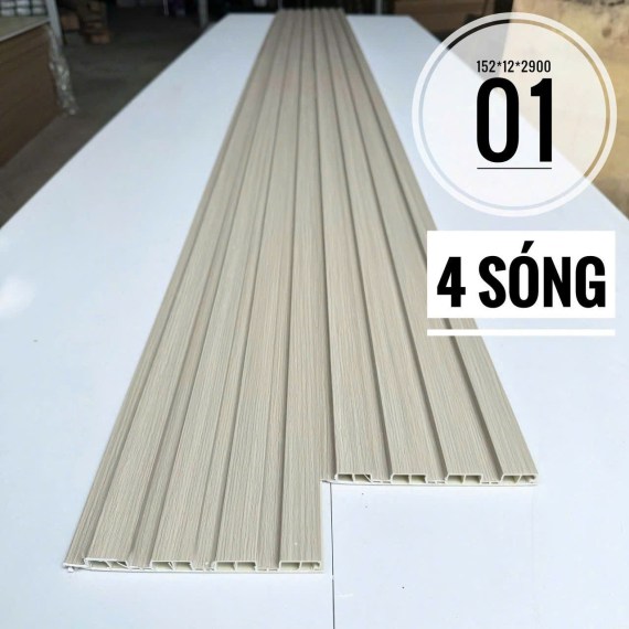 Lam nhựa ốp tường 4 sóng thấp 12mm. Mã màu 01