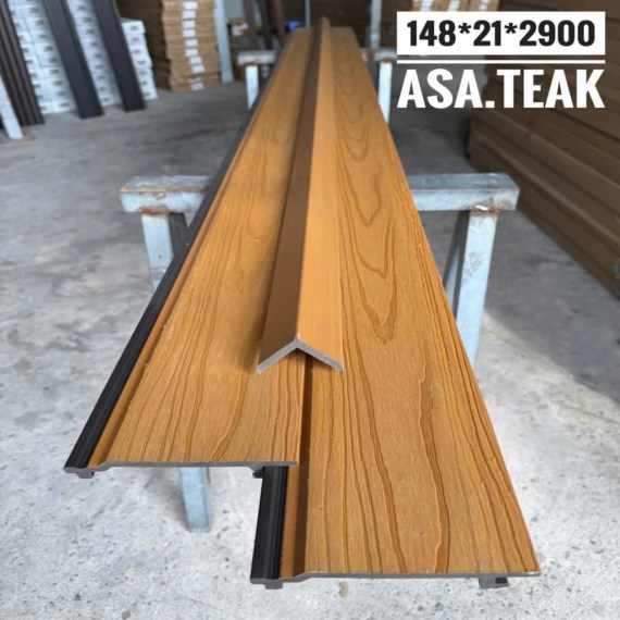 Tấm ốp gỗ nhựa ngoài trời một sóng phủ Asa, độ dày 21mm. Màu Teak