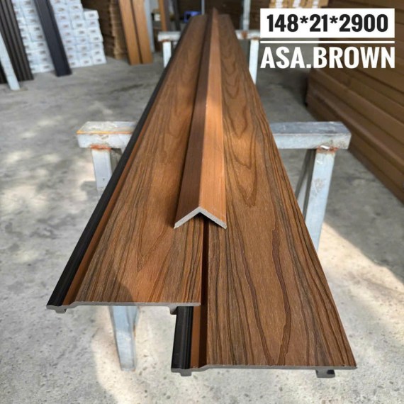 Tấm ốp gỗ nhựa ngoài trời một sóng phủ Asa, độ dày 21mm. Màu brown