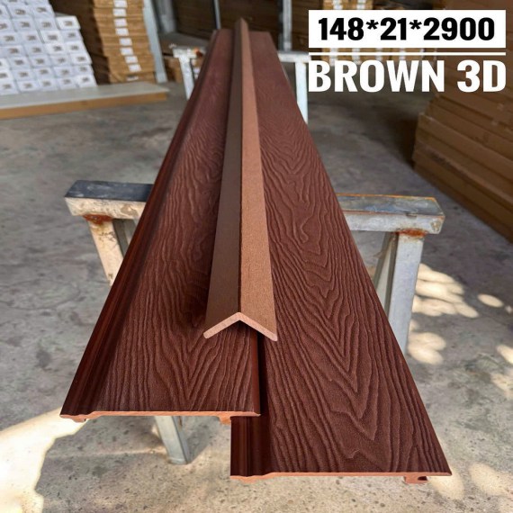 Tấm ốp gỗ nhựa ngoài trời 1 sóng màu Brown 3D, dày 21mm