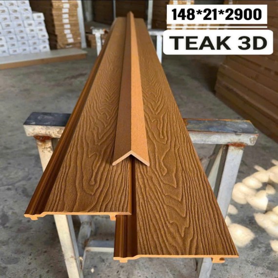 Tấm ốp gỗ nhựa ngoài trời một sóng, độ dày 21mm. Màu Teak