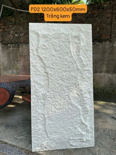 Tấm Ốp Tường PU Giả Đá Trắng Kem 50mm 
